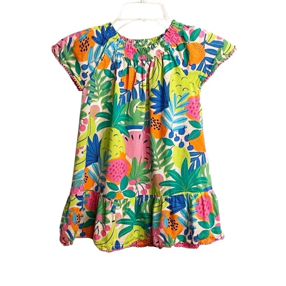Boden Smocked Tropical Fruit Printed Kaftan Dress Size 4/5 Spring Easter